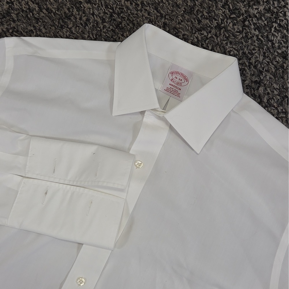 Brooks Brothers Long Sleeve Dress Shirt Mens 16 34 White French Cuff Madison Fit